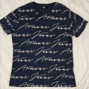 Armani Jeans Navy Tee with White Script